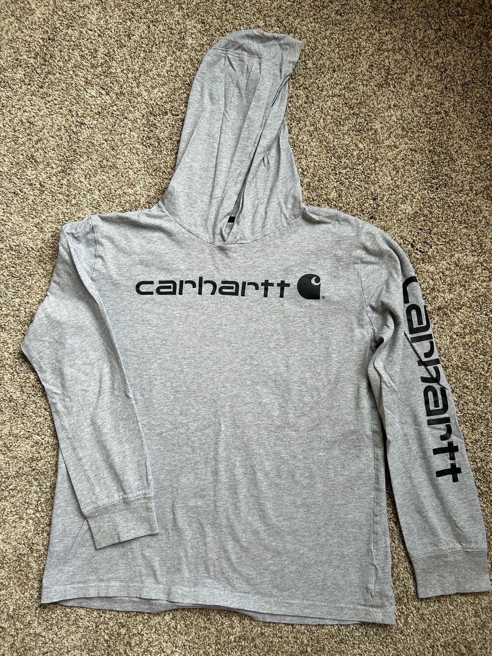 Gray Carhartt Long Sleeve Hooded Shirt, Size Youth Large 14-16